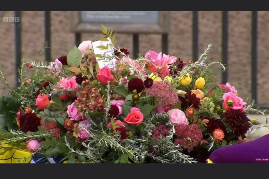 Funeral wreath on coffin of the late Queen Elizabeth II