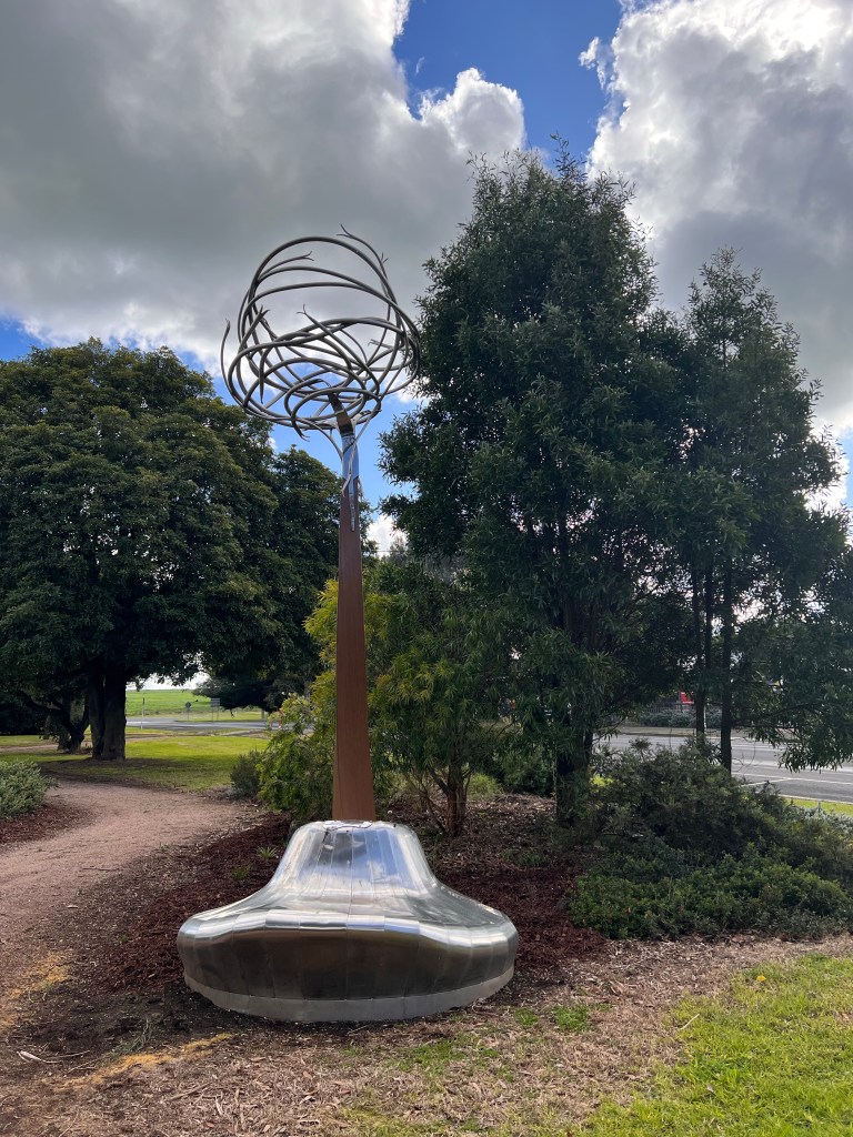 A sculpture in the native garden in the small town of Noorat, VIC, Australia 