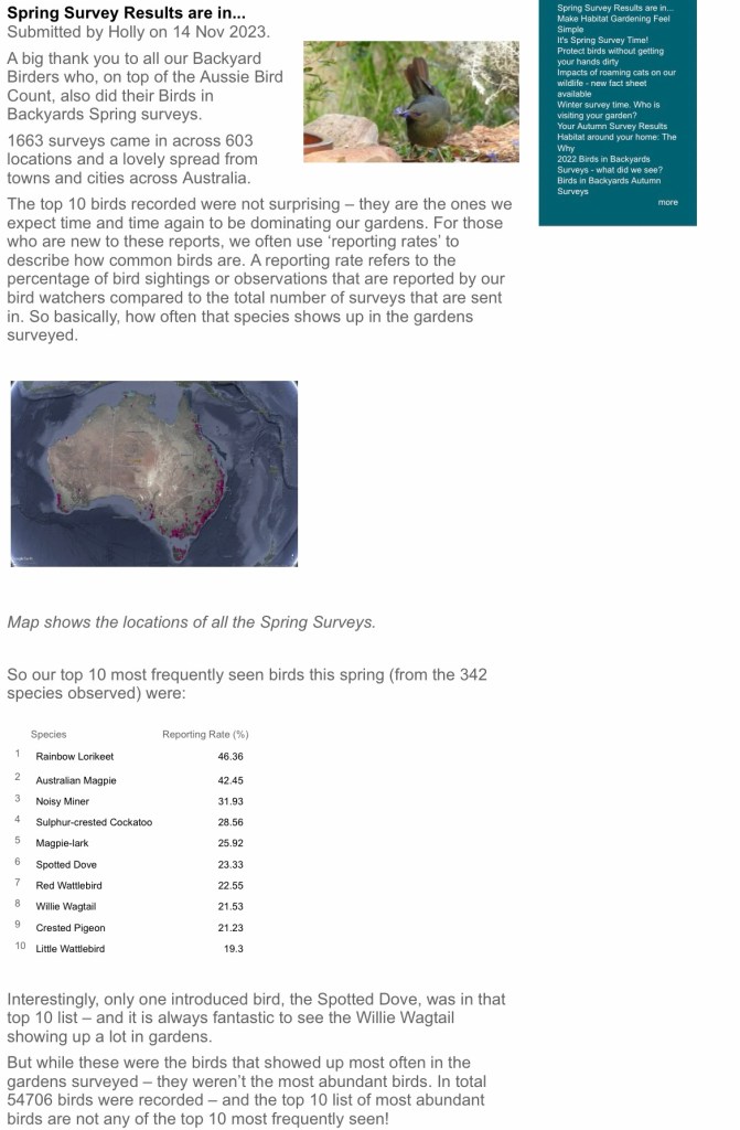 Information regarding bird survey
